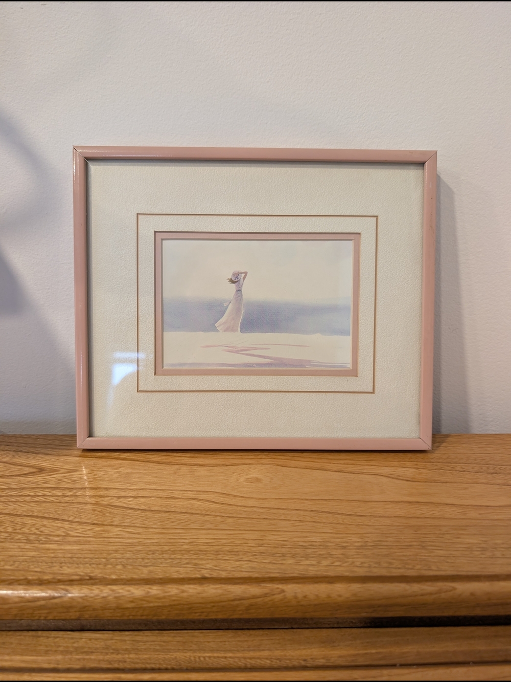 Vintage Marisa Caly "Serenity" Framed Art Print - Pastel Pink Beach Aesthetic
